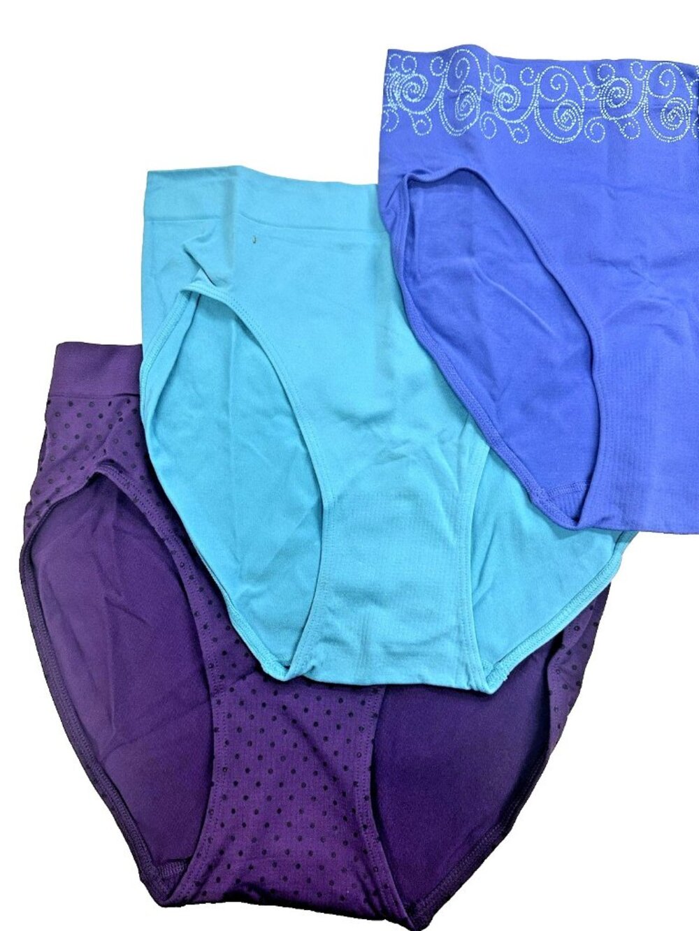 Bali womens 3-Pack Smooth U Hi-Cut Brief Size XL/8 Vista Purple, Blue SALE